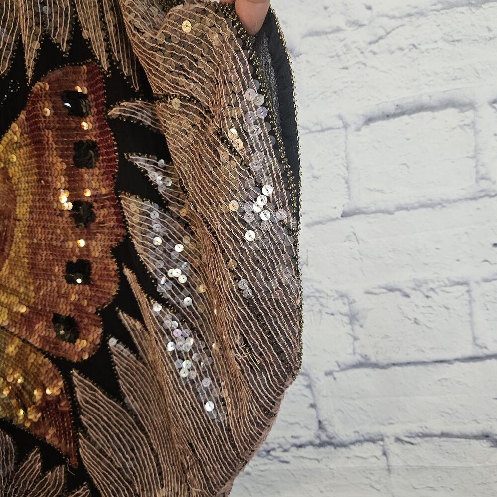 ST.Honore butterflies silk beaded/sequins evening blouse woman size Large?? 80's - Picture 2 of 8
